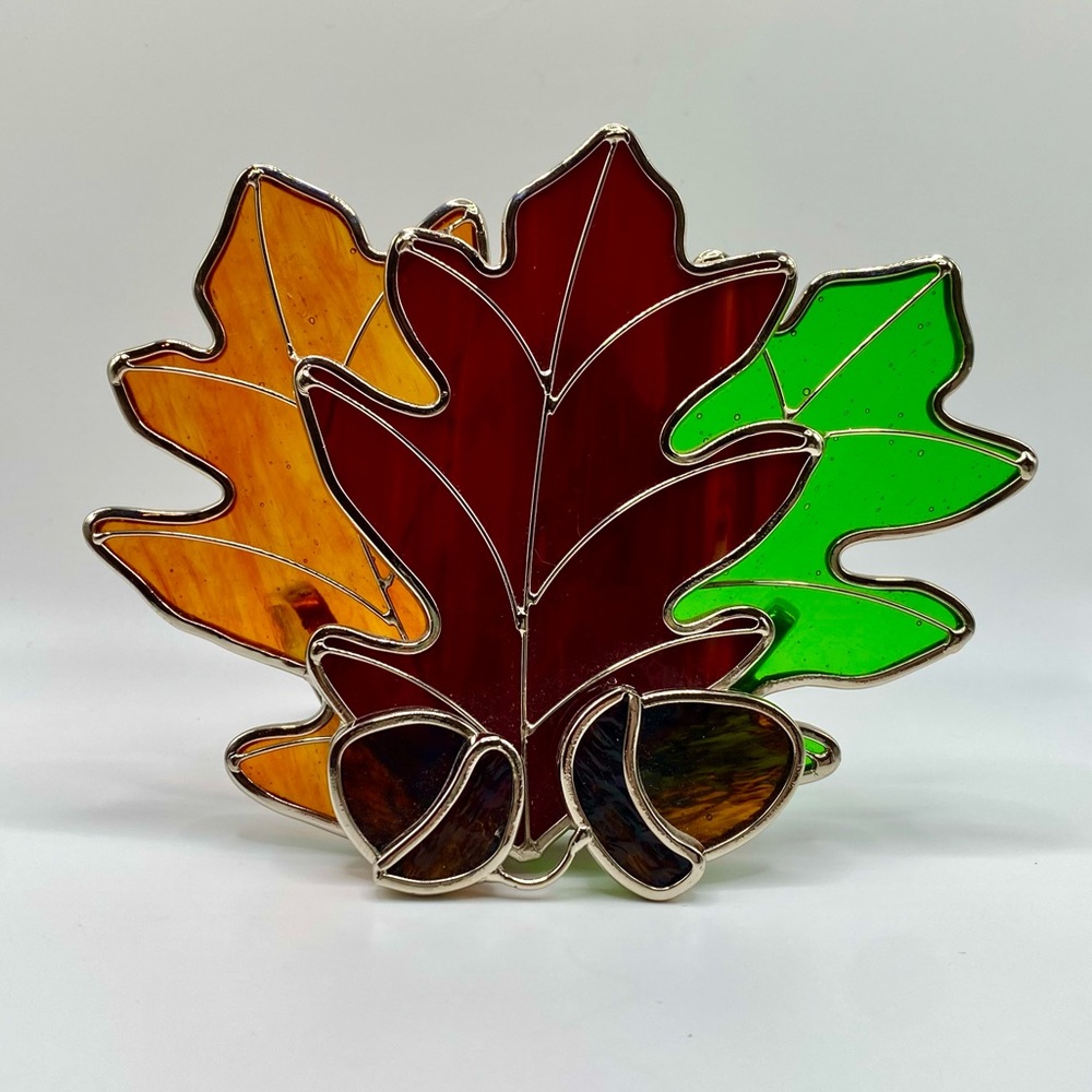 Fall Autumn Leaves Stained Glass Votive Cup Home Decor